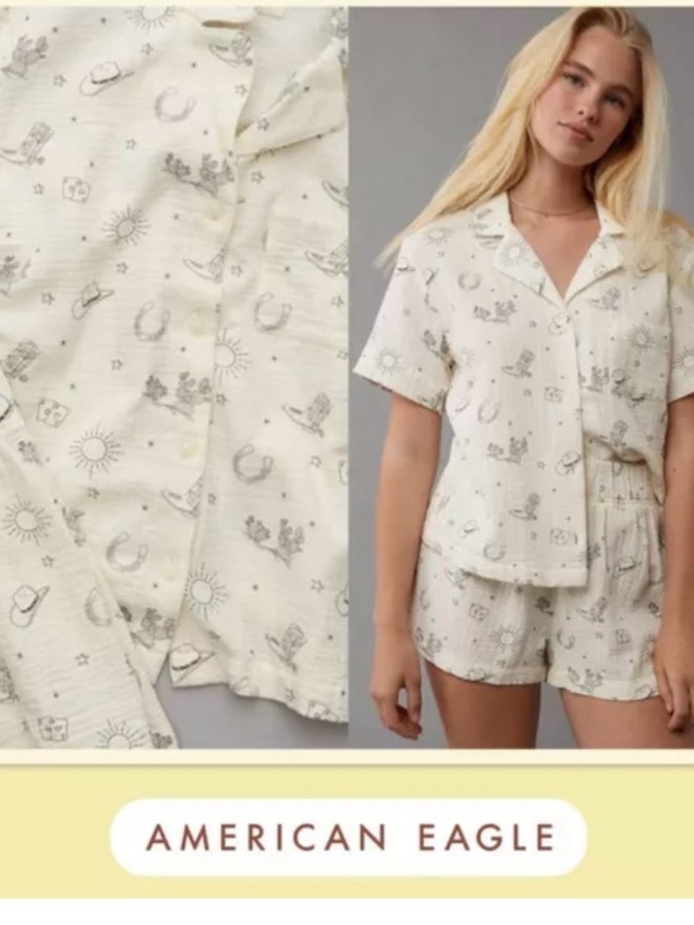 American eagle cowboy pajama set size medium
